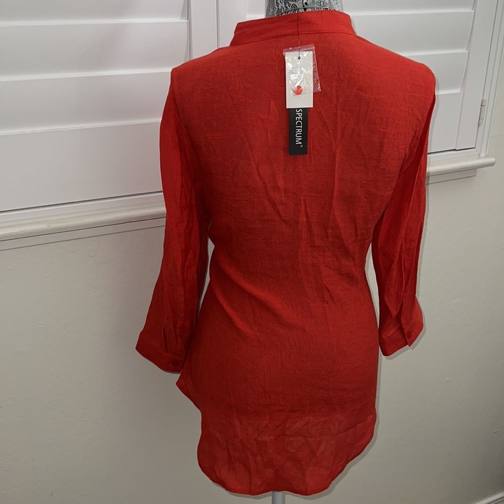 NWT Orange Women's half sleeve button up Blouse Top Orange XL - Picture 2 of 6